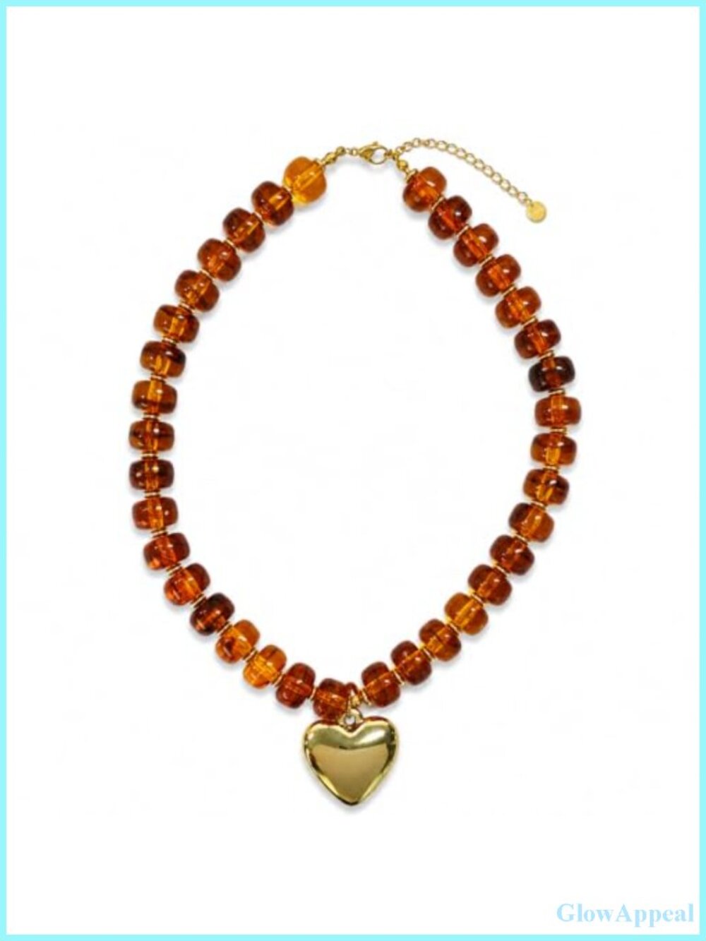 Chunky Beaded Necklace with Puffy Gold Acrylic Heart Pendant Choker for Women